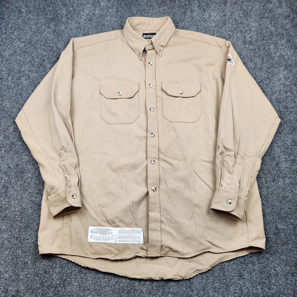 Bulwark FR Work Shirt Mens‎ XL Beige Twill Button Front Long Sleeve Safety